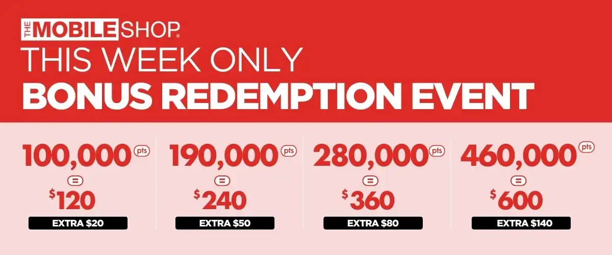 “Bonus redemption event” in white font and capital letters on a red rectangular background to the right of a pink background. Bonus redemption values are displayed in red and white text. 