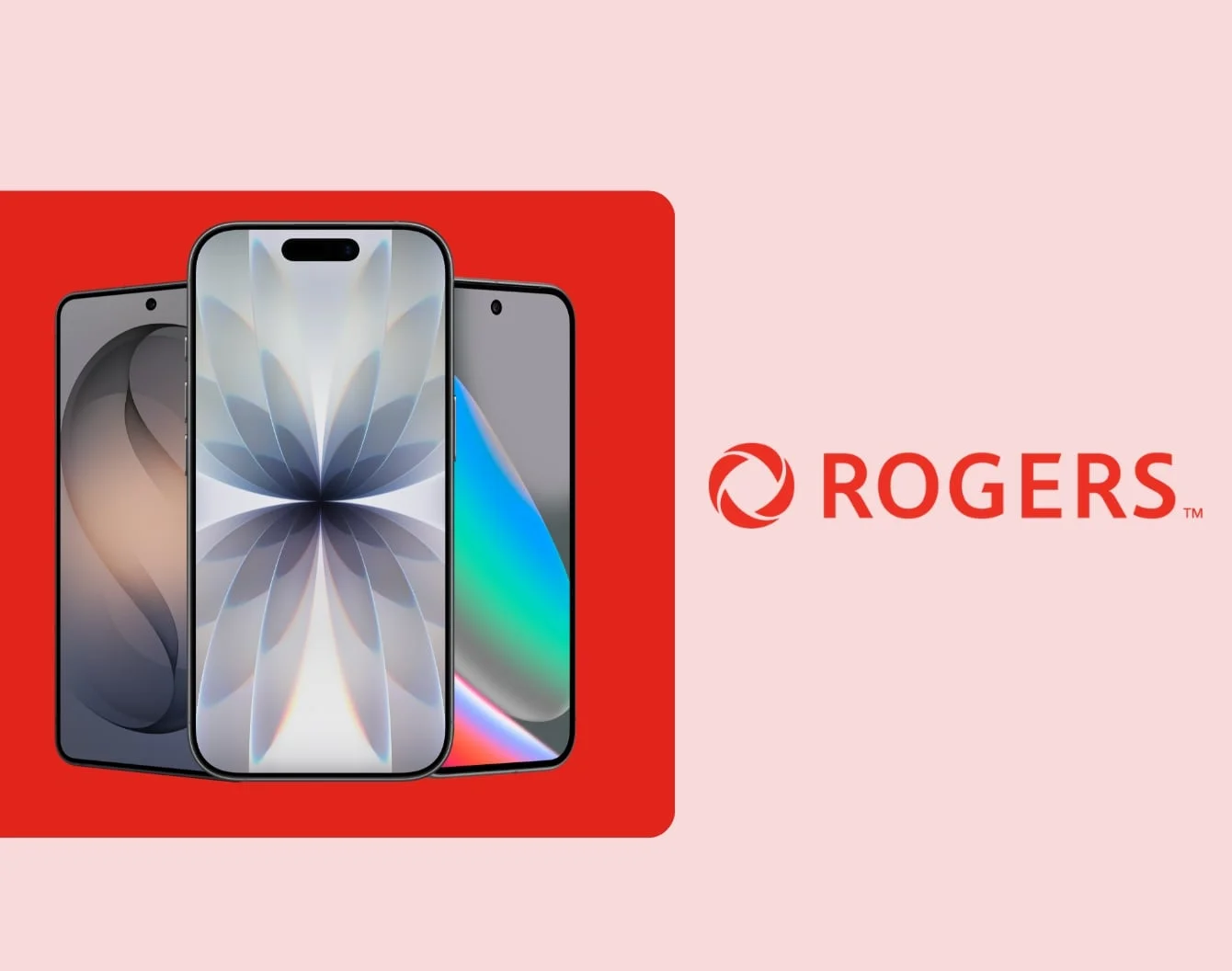 Offre réservée aux membres » en blanc dans un encadré rouge au-dessus de 2 mains tenant des téléphones sur un fond bleu avec un soleil jaune et une chaise rouge.