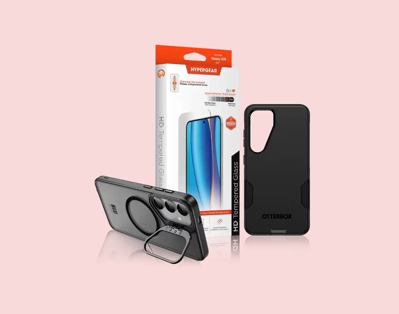 Coques et protections d'écran pour Galaxy S25 sur fond blanc.