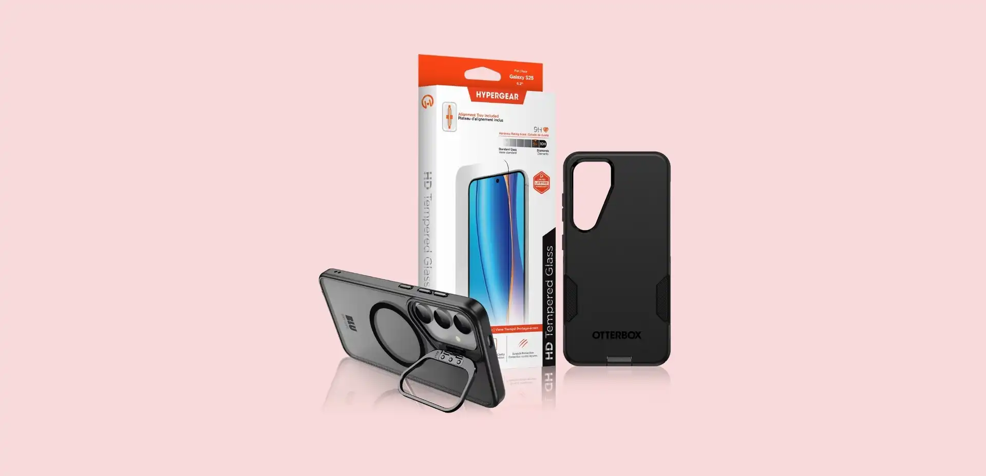 Coques et protections d'écran pour Galaxy S25 sur fond blanc.